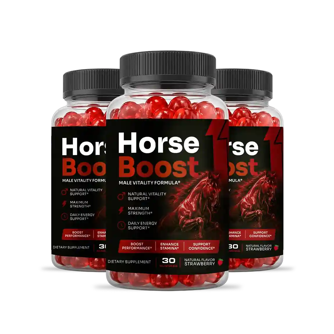 Horse Boost Male Vitality Gummies — 30 Strawberry Gummies, 82mg Blend